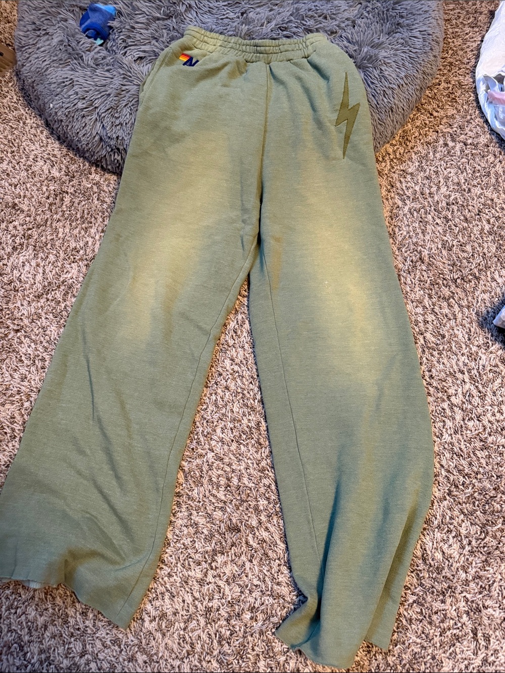 Women’s Aviator Nation green faded Lightning bolt sweatpants